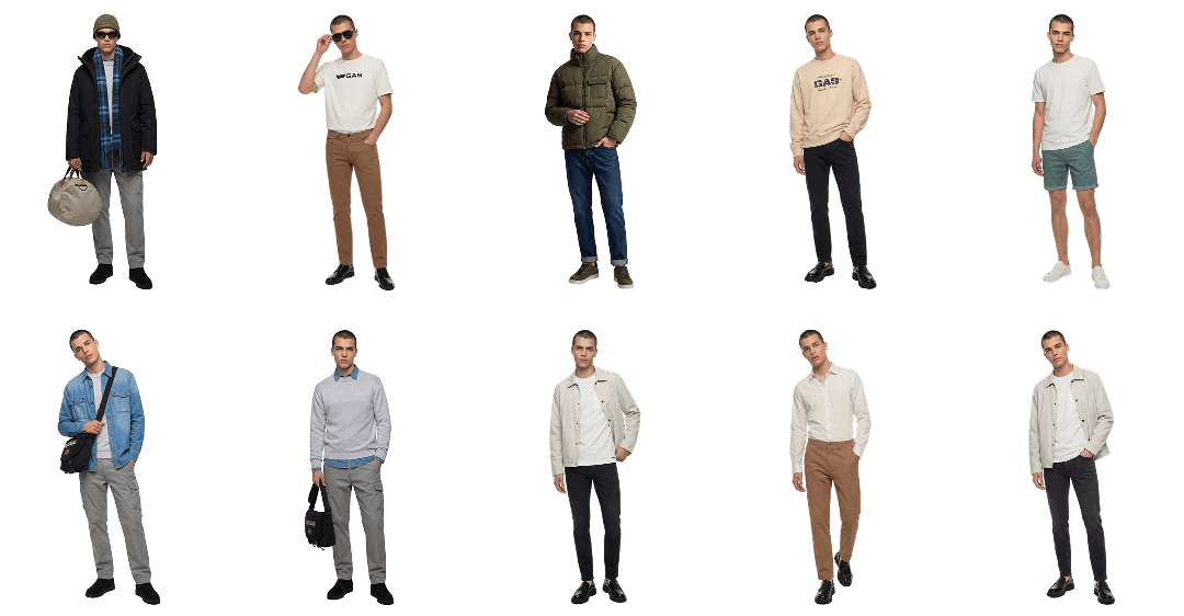 The same model rendered consistently across many outfits and shots